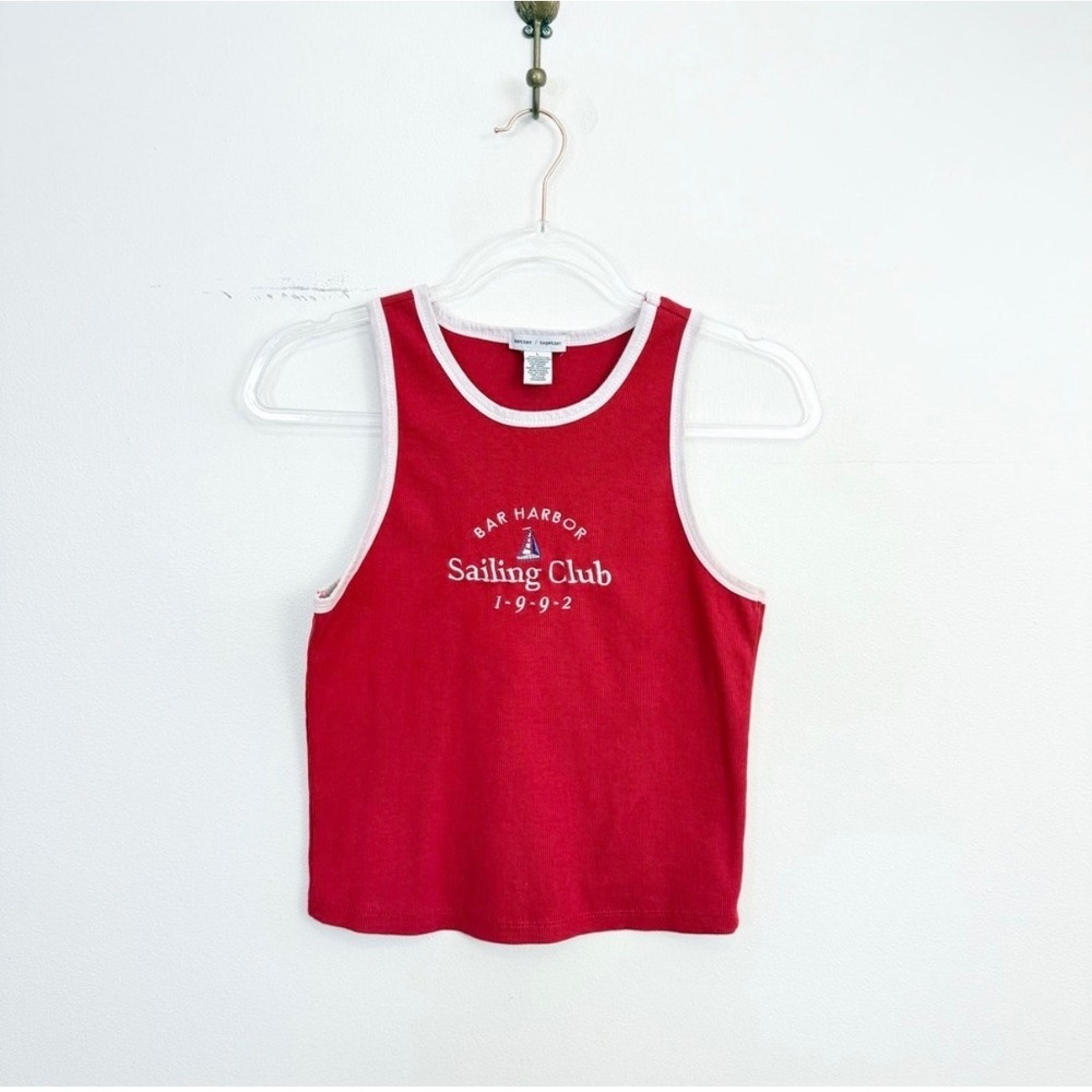 Better Together Bar Harbor Sailing Club Ringer Tank Red Ribbed Size L